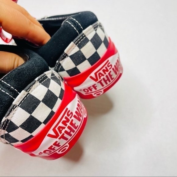 Vans Old Skool Black Suede & Checkerboard Disarray Sneakers with Red Laces - Picture 10 of 14